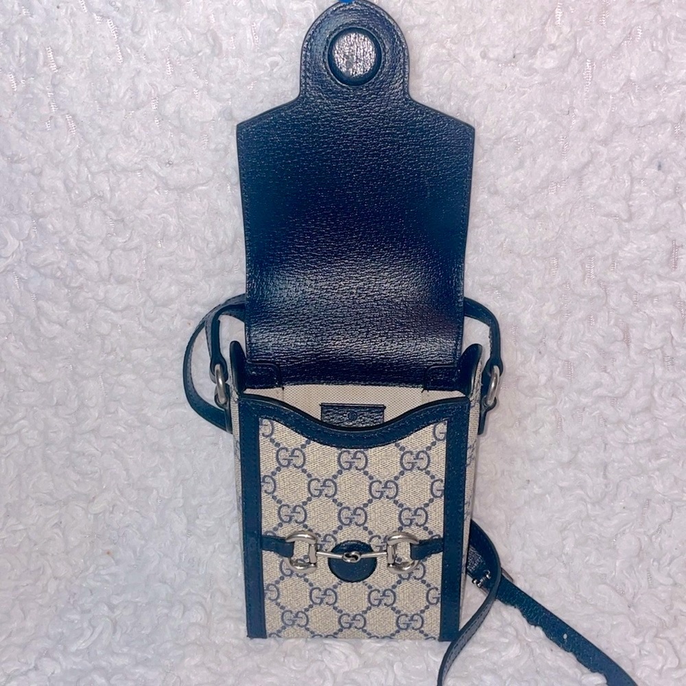 Gucci GG Guccissima 1955 Horsebit Mini Rectangle Crossbody Bag Navy Beige 625615 - Picture 12 of 17
